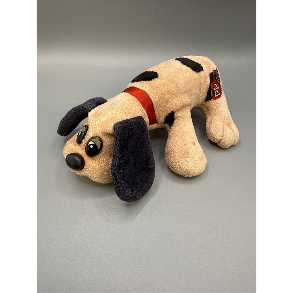 Vintage Pound Puppies Brown Hound Dog Black Spots Red Collar 7" Tonka Plush Toy